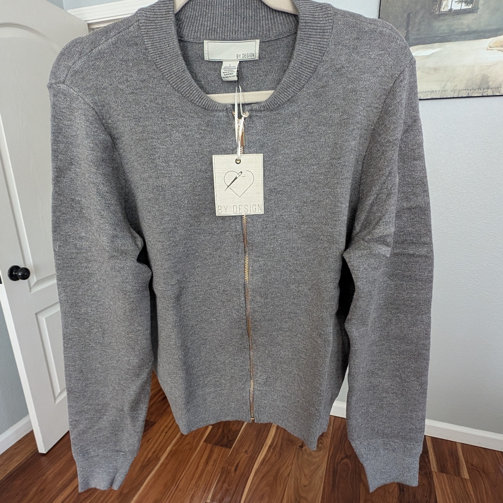 By Design Jenny Double Knit Heather Grey Full Zip Jacket Size Medium Nwt
